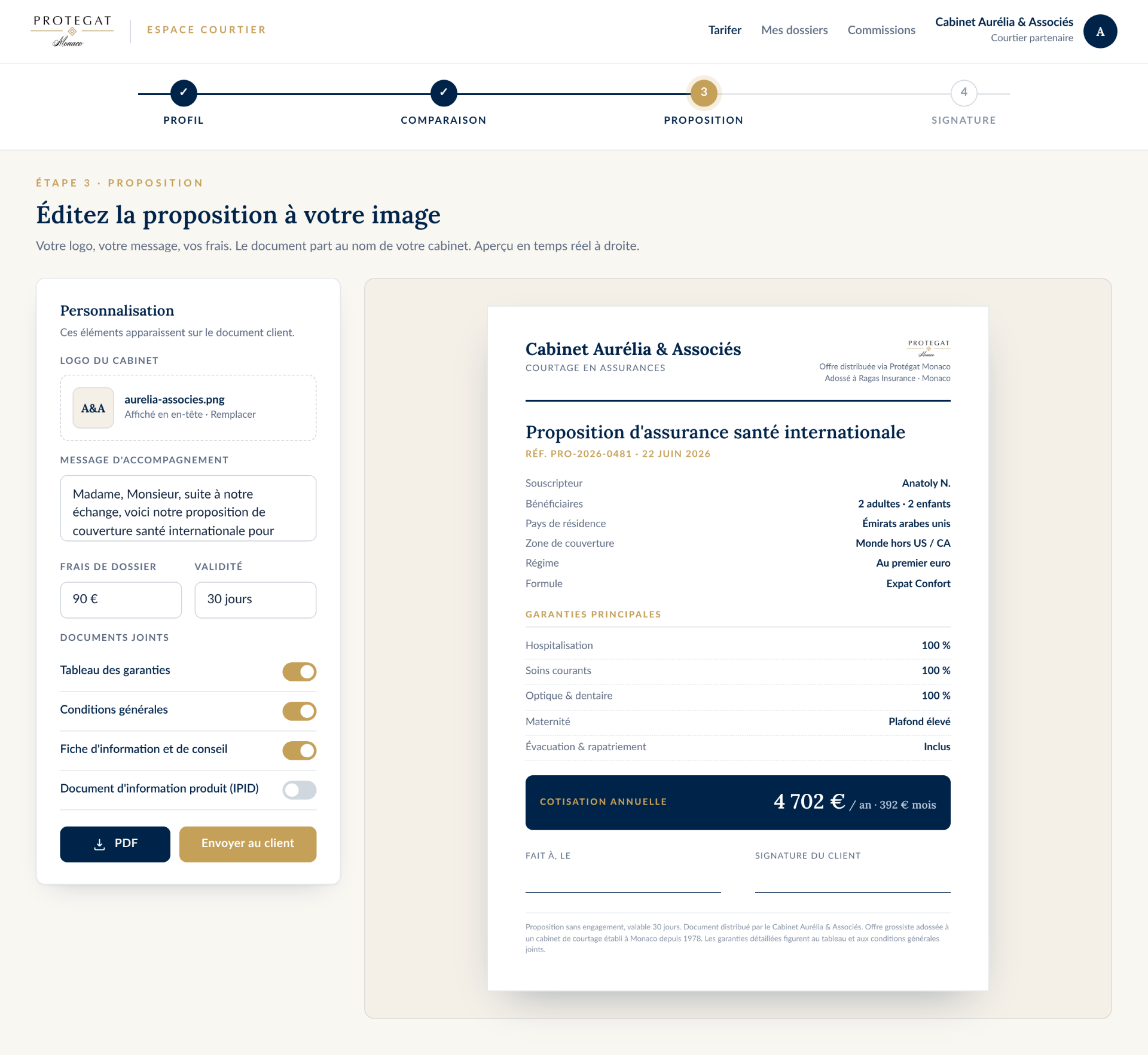 Espace courtier : édition de la proposition commerciale